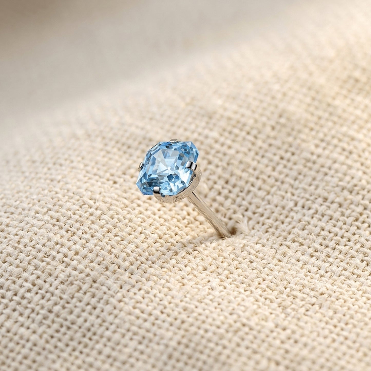 Titanium Asscher Cut Square CZ Prong Threadless Top
