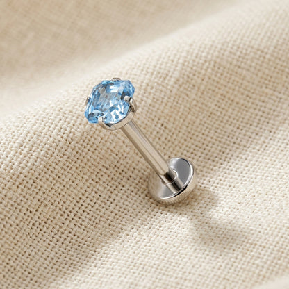 Titanium Asscher Cut Square CZ Prong Threadless Flat Back Stud