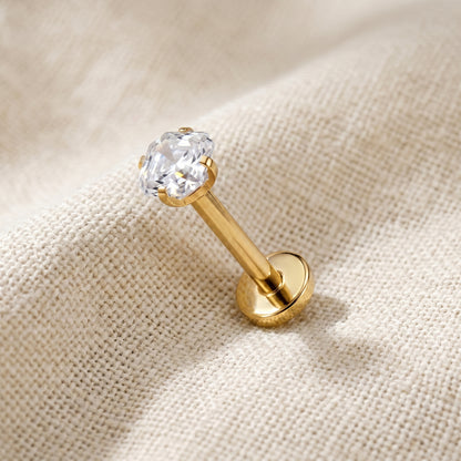Titanium Asscher Cut Square CZ Prong Threadless Flat Back Stud