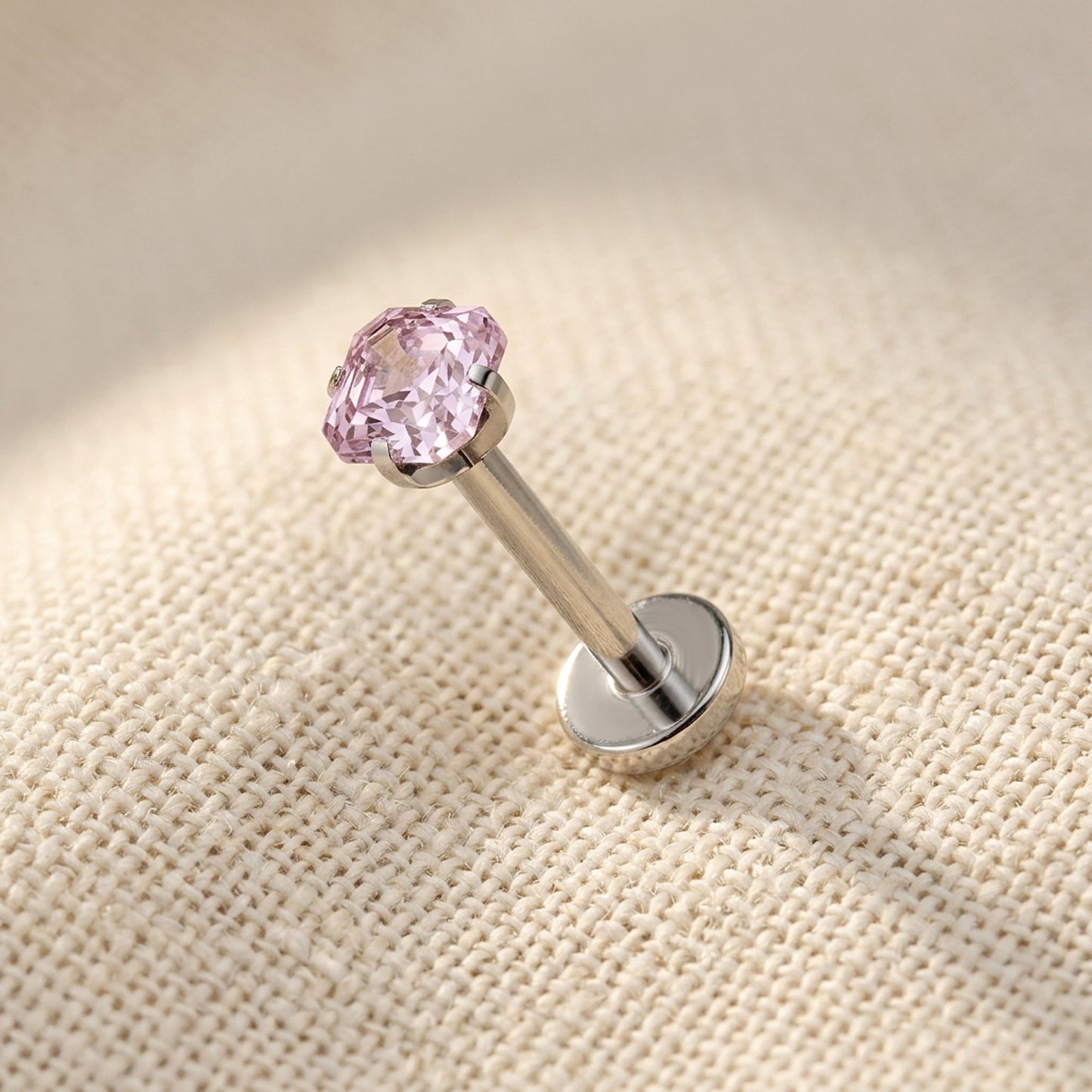 Titanium Asscher Cut Square CZ Prong Threadless Flat Back Stud