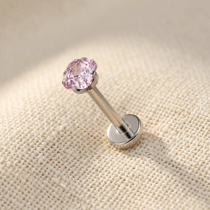 Titanium Asscher Cut Square CZ Prong Threadless Flat Back Stud