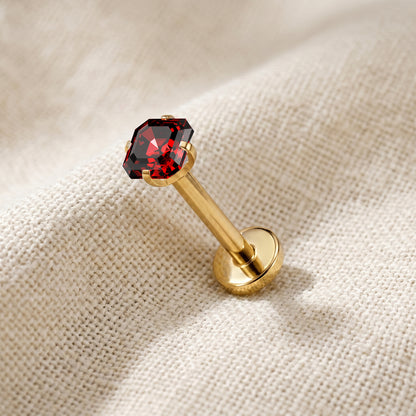 Titanium Asscher Cut Square CZ Prong Threadless Flat Back Stud