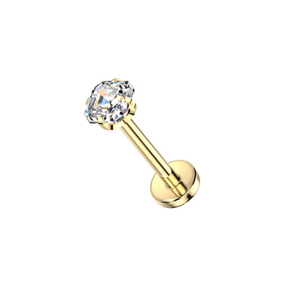 Titanium Asscher Cut Square CZ Prong Threadless Flat Back Stud