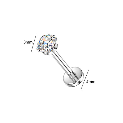 Titanium Asscher Cut Square CZ Prong Threadless Flat Back Stud