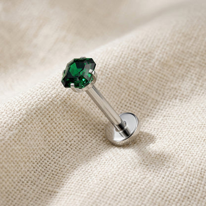 Titanium Asscher Cut Square CZ Prong Threadless Flat Back Stud
