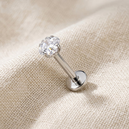 Titanium Asscher Cut Square CZ Prong Threadless Flat Back Stud