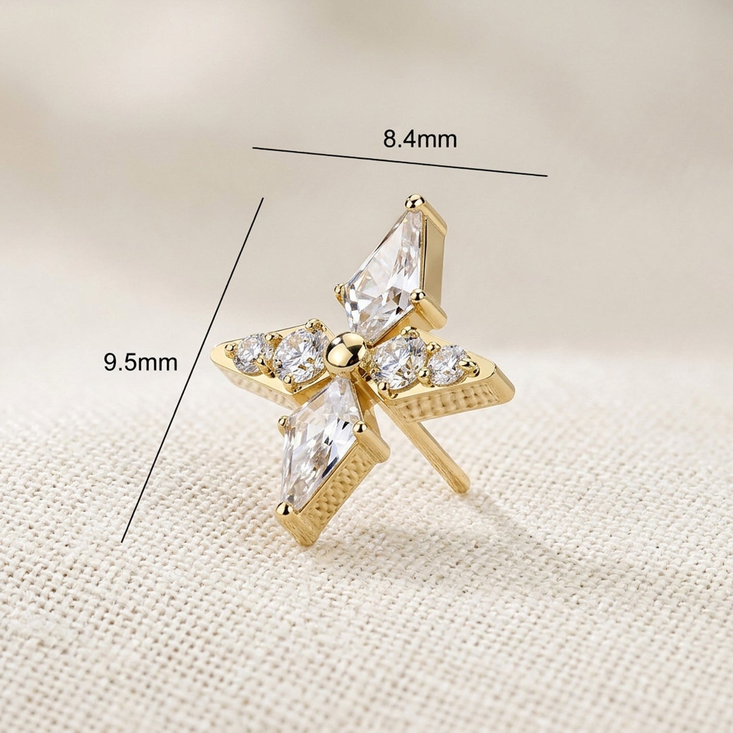 Titanium Spear and Round CZ Cross Threadless Top
