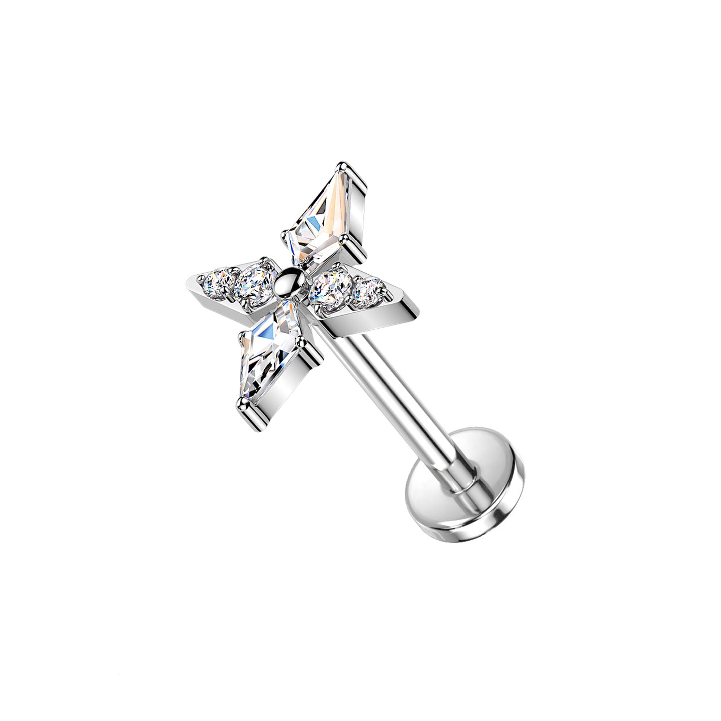 Titanium Spear and Round CZ Cross Threadless Flat Back Stud