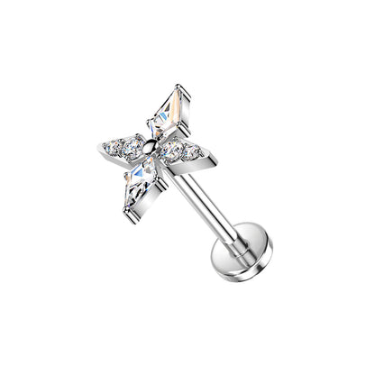 Titanium Spear and Round CZ Cross Threadless Flat Back Stud
