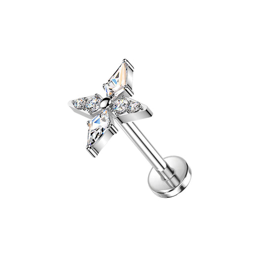 Titanium Spear and Round CZ Cross Threadless Flat Back Stud