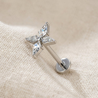 Titanium Spear and Round CZ Cross Threadless Flat Back Stud