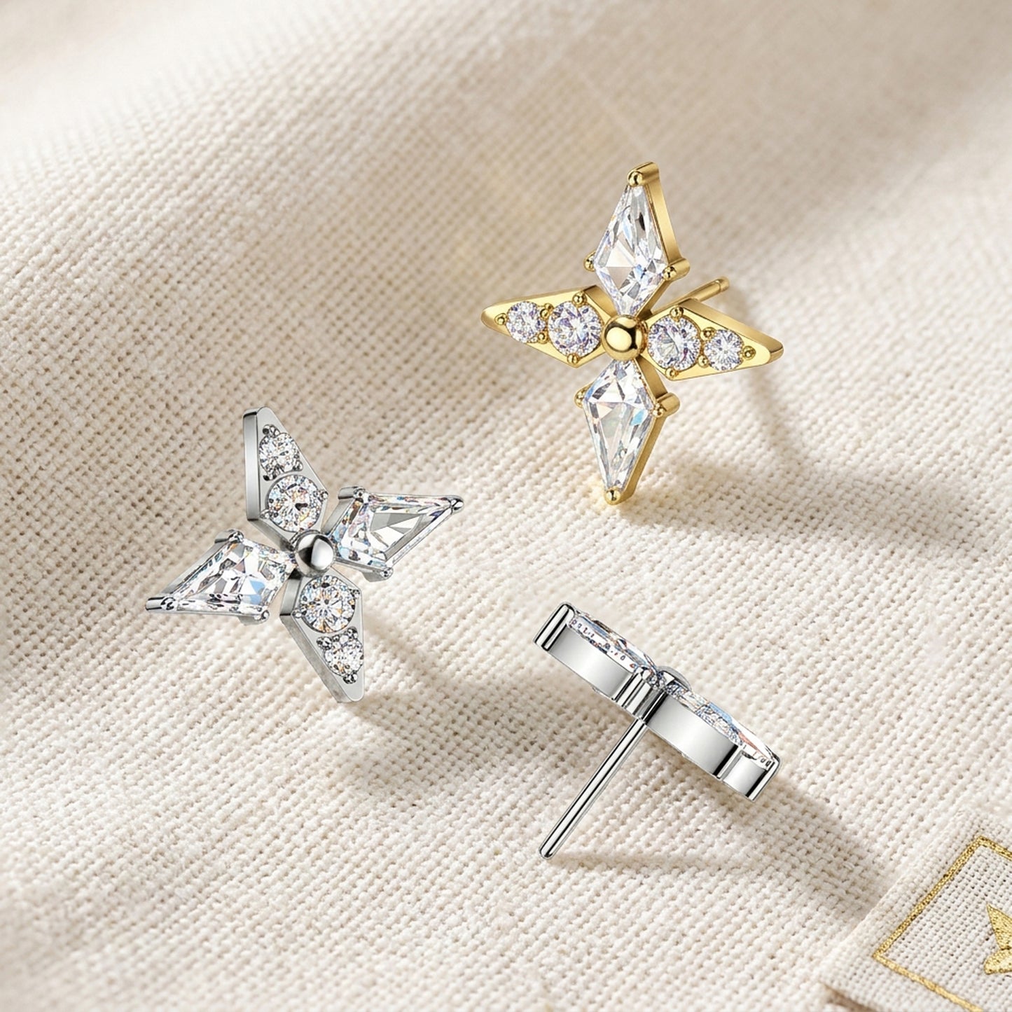 Titanium Spear and Round CZ Cross Threadless Top