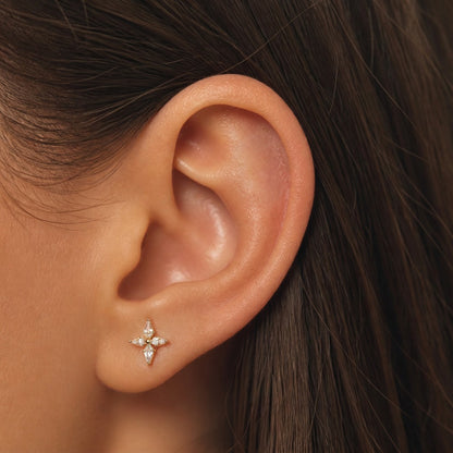 Titanium Spear and Round CZ Cross Threadless Flat Back Stud