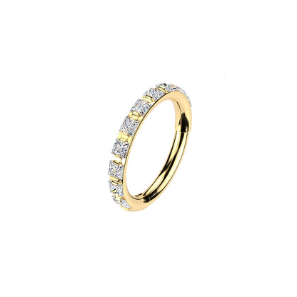 Titanium Outward Facing Square CZ Pave Hinged Segment Hoop Ring