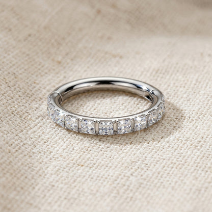 Titanium Outward Facing Square CZ Pave Hinged Segment Hoop Ring