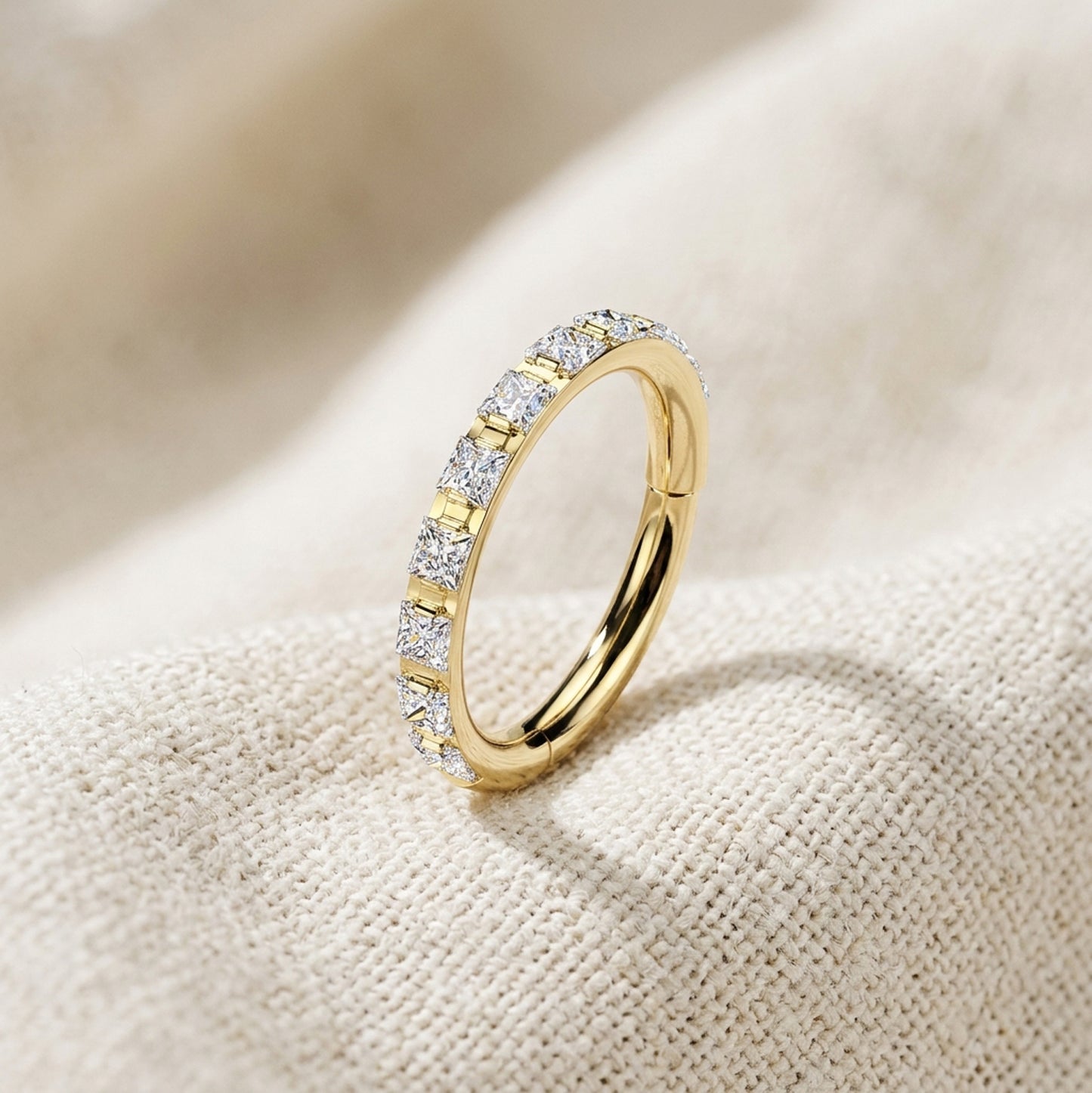 Titanium Outward Facing Square CZ Pave Hinged Segment Hoop Ring