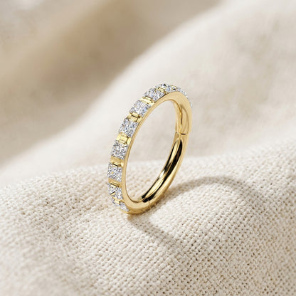 Titanium Outward Facing Square CZ Pave Hinged Segment Hoop Ring