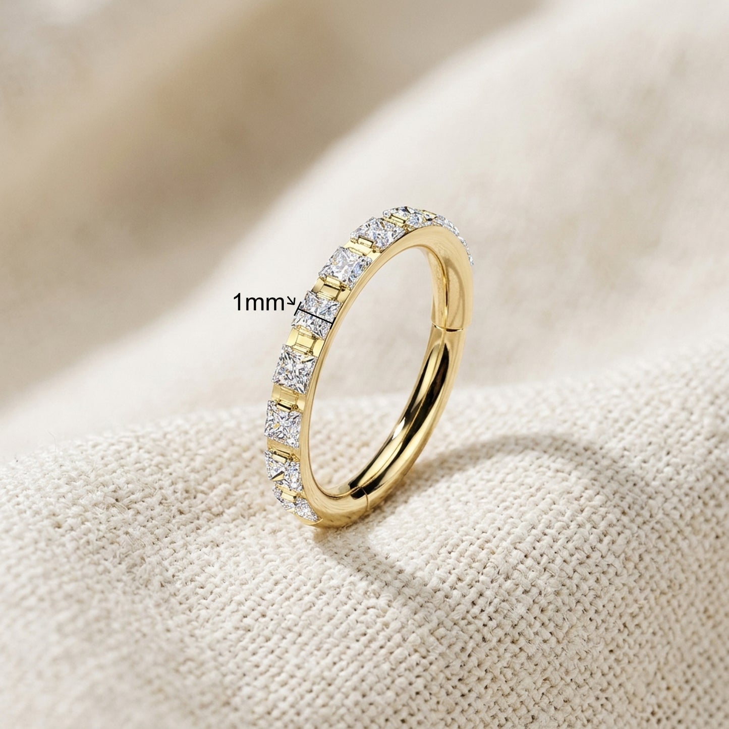 Titanium Outward Facing Square CZ Pave Hinged Segment Hoop Ring