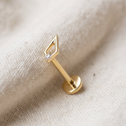 Titanium Open Spear CZ Threadless Flat Back Stud