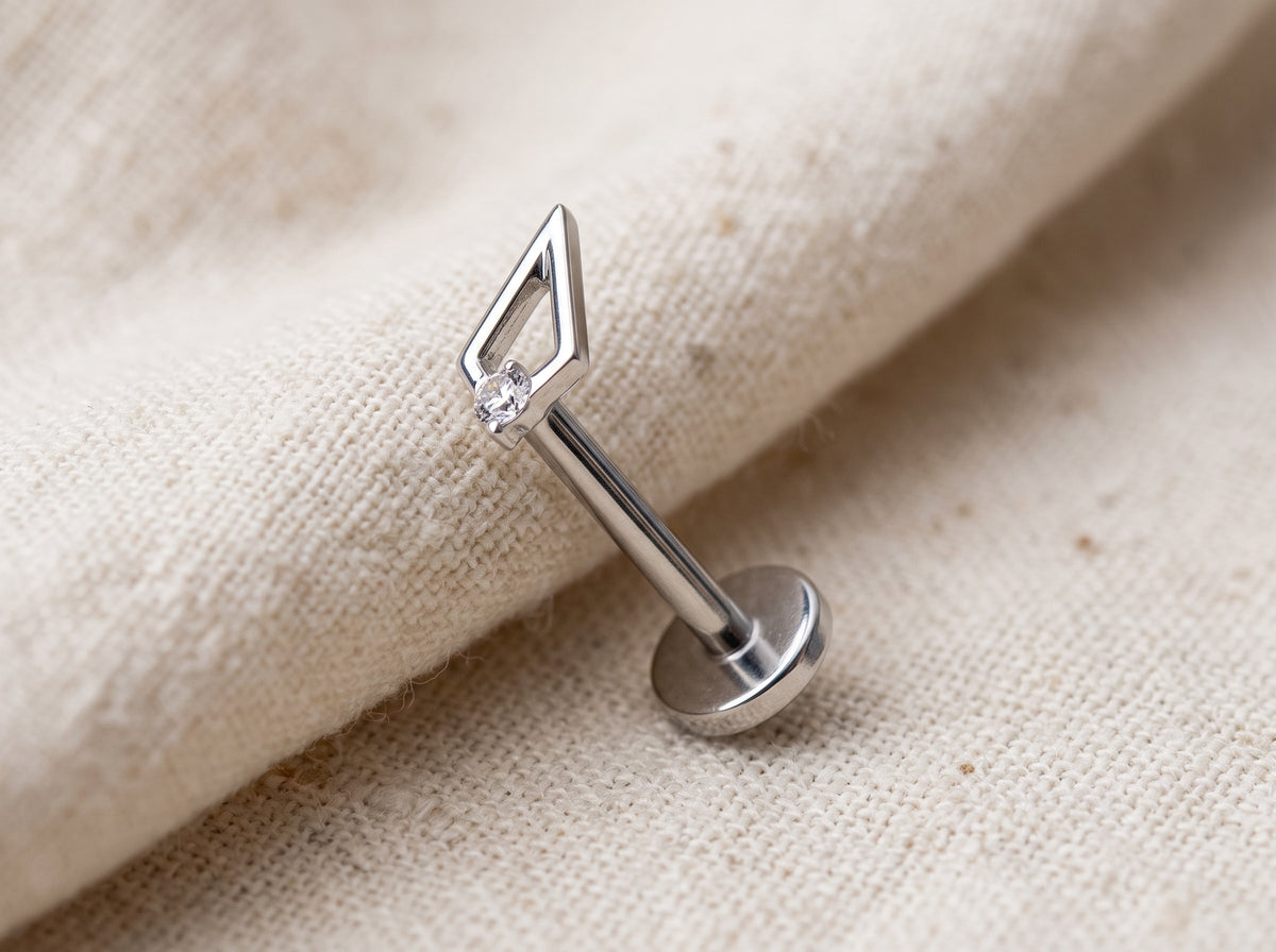 Titanium Open Spear CZ Threadless Flat Back Stud