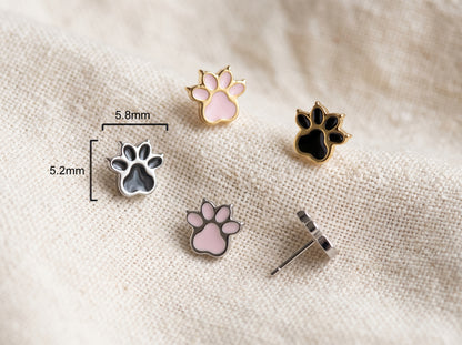 Titanium Enamel Paw Threadless Flat Back Stud