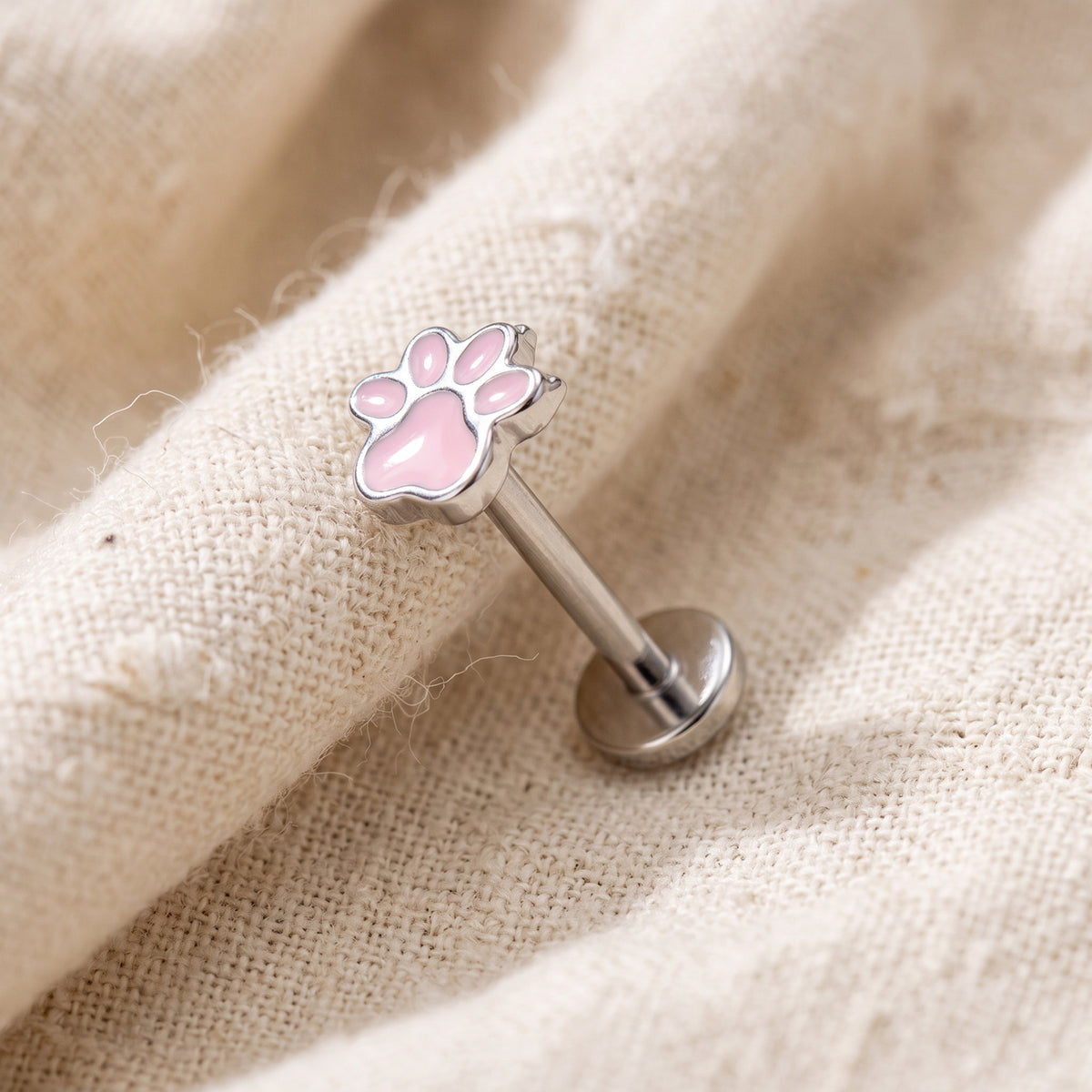 Titanium Enamel Paw Threadless Flat Back Stud