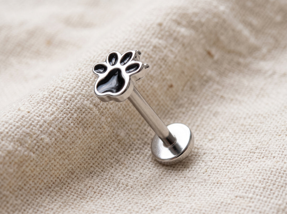 Titanium Enamel Paw Threadless Flat Back Stud