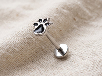 Titanium Enamel Paw Threadless Flat Back Stud