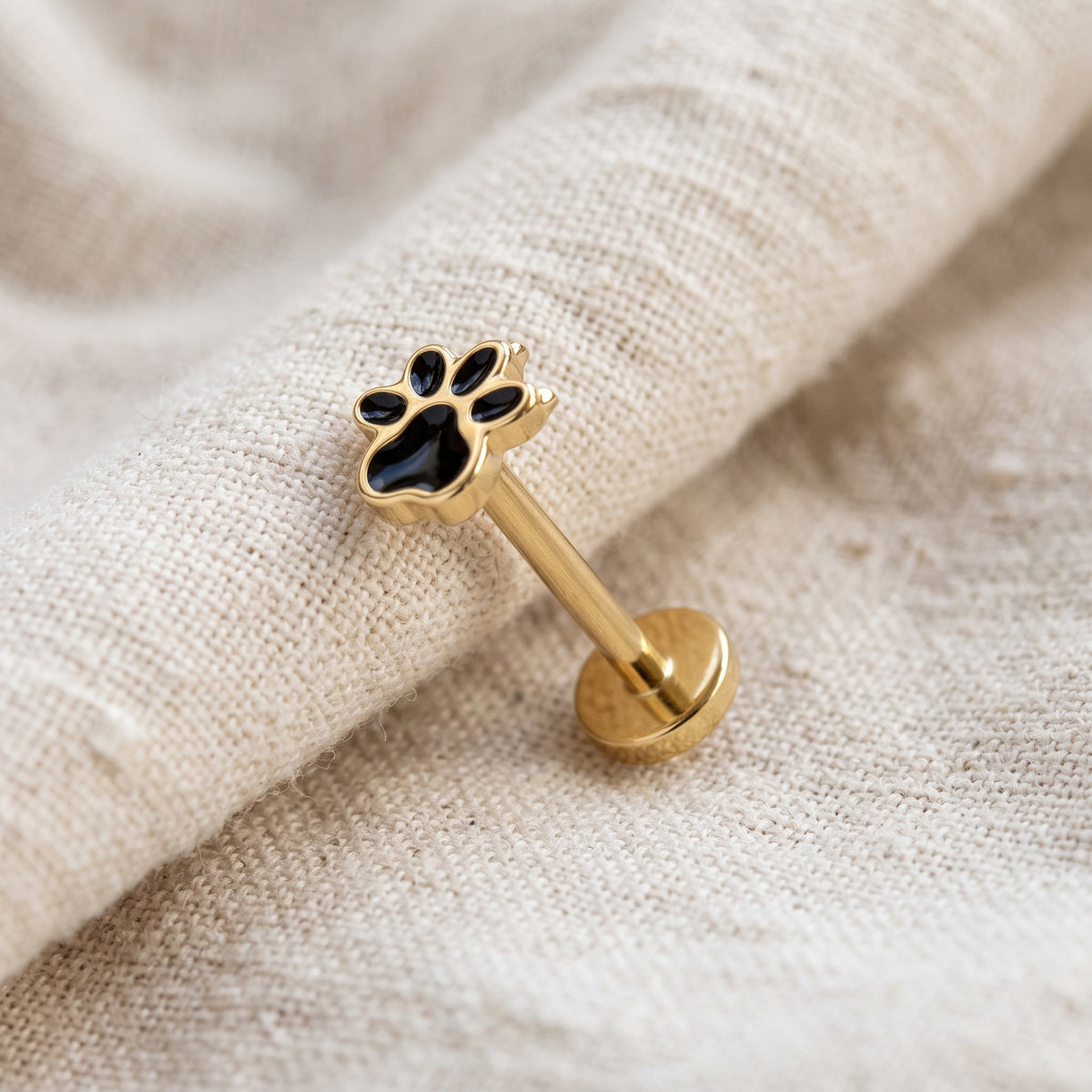 Titanium Enamel Paw Threadless Flat Back Stud