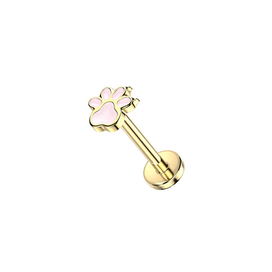 Titanium Enamel Paw Threadless Flat Back Stud