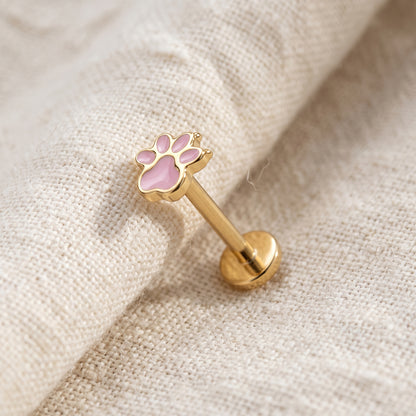 Titanium Enamel Paw Threadless Flat Back Stud