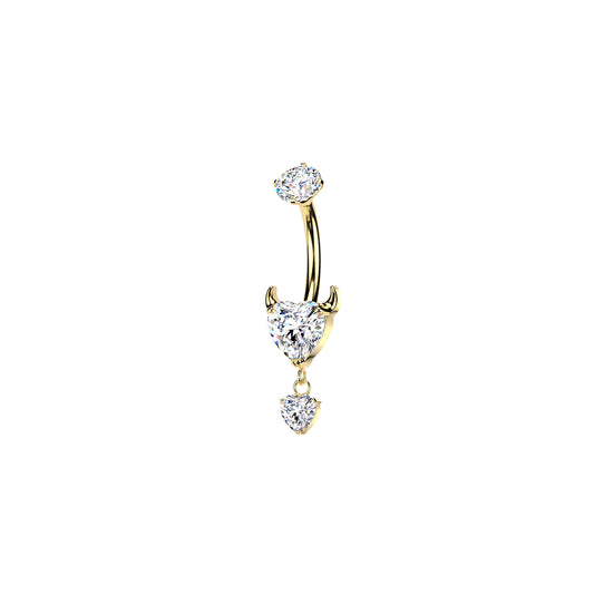 Titanium Devil Heart CZ Dangle Belly Button Ring 14G