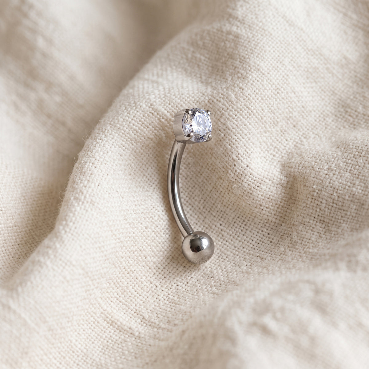 Titanium Prong Set Round CZ & Opal Curved Barbell 16G