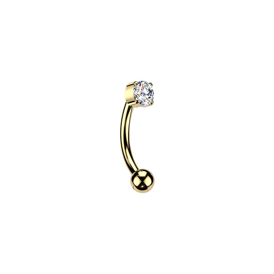 Titanium Prong Set Round CZ & Opal Curved Barbell 16G