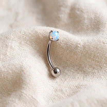 Titanium Prong Set Round CZ & Opal Curved Barbell 16G