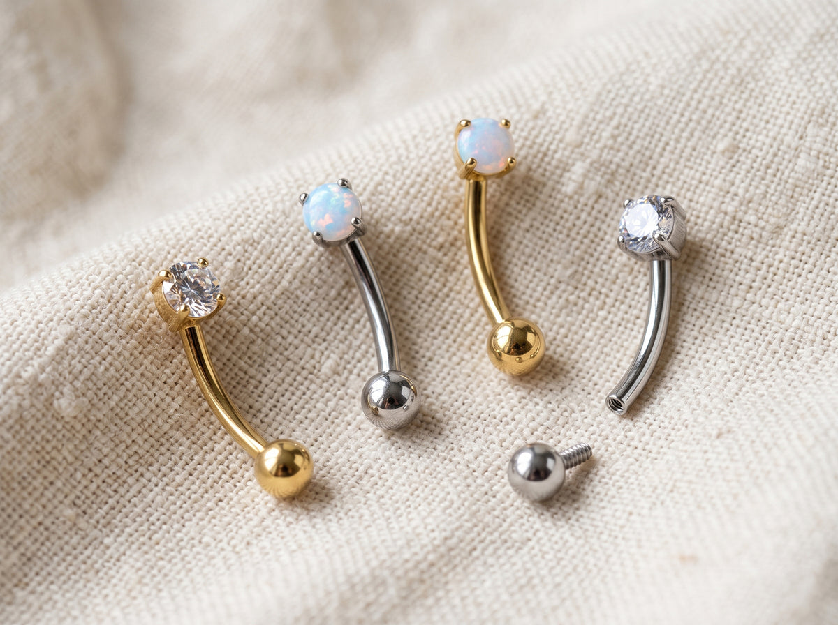 Titanium Prong Set Round CZ & Opal Curved Barbell 16G