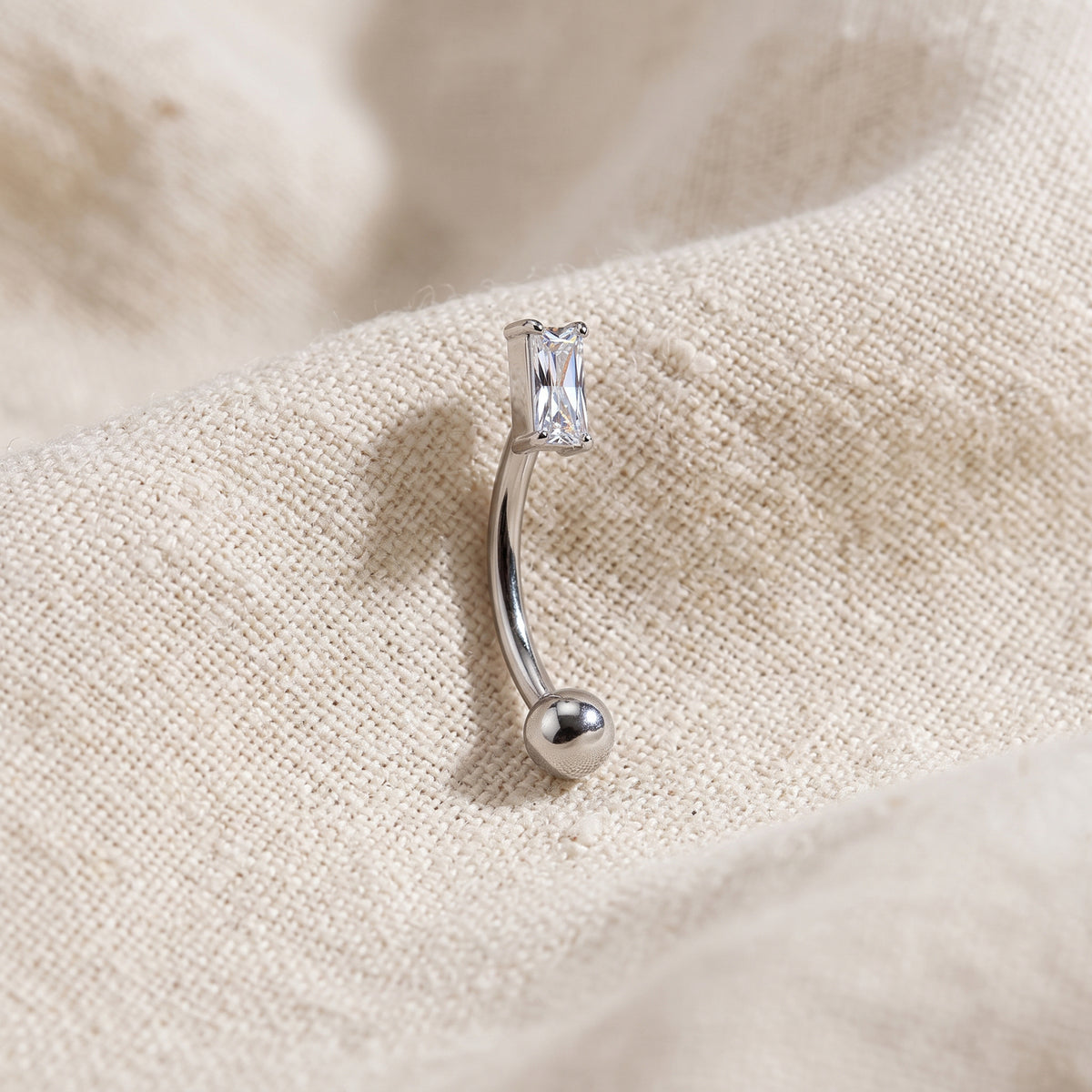 Titanium Prong Set Rectangle CZ Curved Barbell 16G