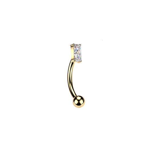 Titanium Prong Set Rectangle CZ Curved Barbell 16G