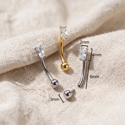 Titanium Prong Set Rectangle CZ Curved Barbell 16G