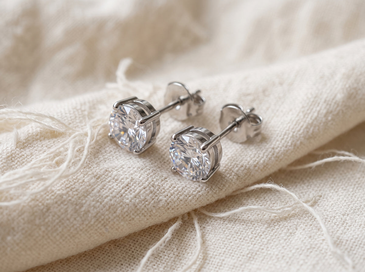 Titanium Prong Set Moissanite Stud Earrings 2 CT (Pair)
