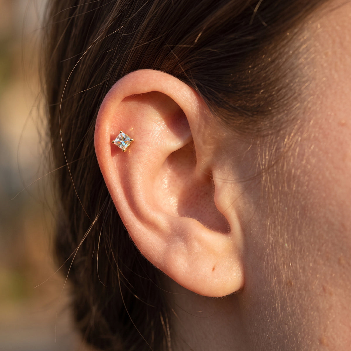 Titanium Square Moissanite Threadless Flat Back Stud