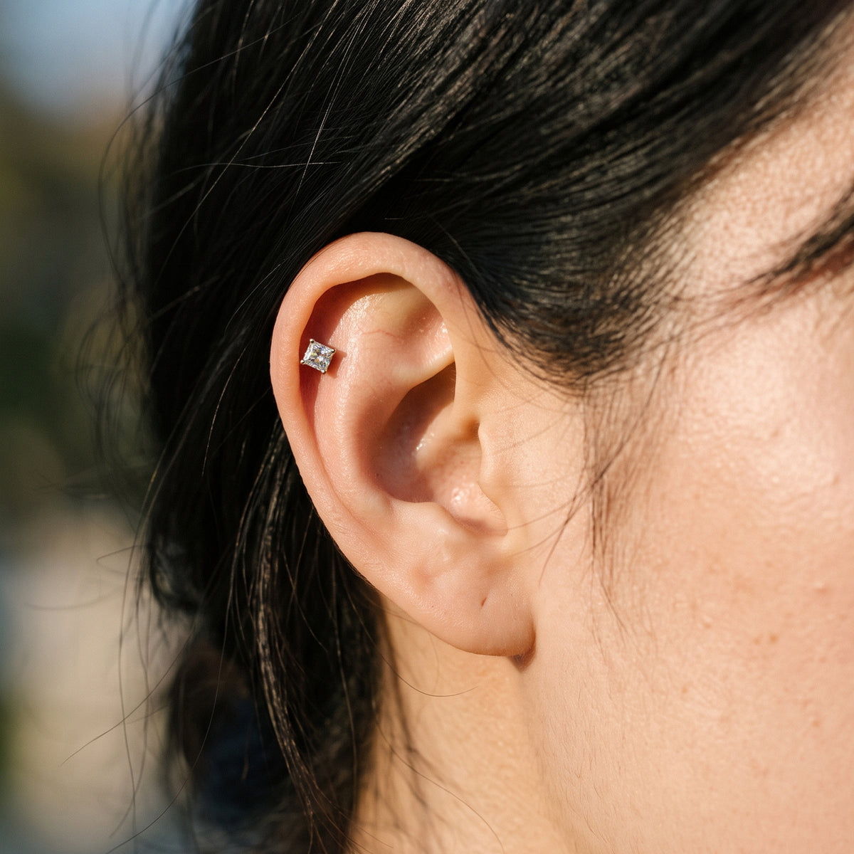 Titanium Square Moissanite Threadless Flat Back Stud