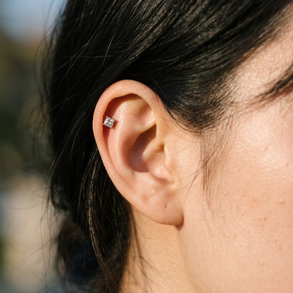 Titanium Square Moissanite Threadless Flat Back Stud