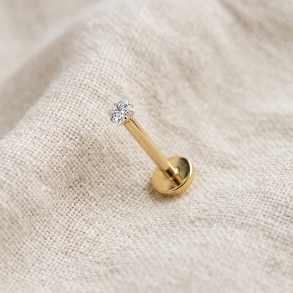 Titanium Square Moissanite Threadless Flat Back Stud