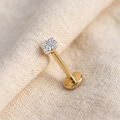 Titanium Square Moissanite Threadless Flat Back Stud