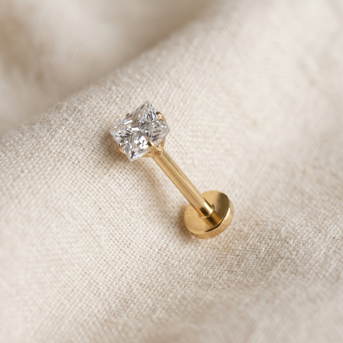 Titanium Square Moissanite Threadless Flat Back Stud