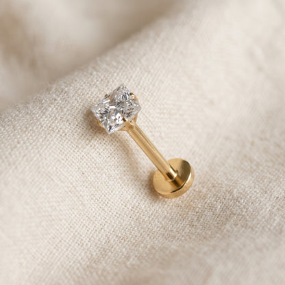 Titanium Square Moissanite Threadless Flat Back Stud