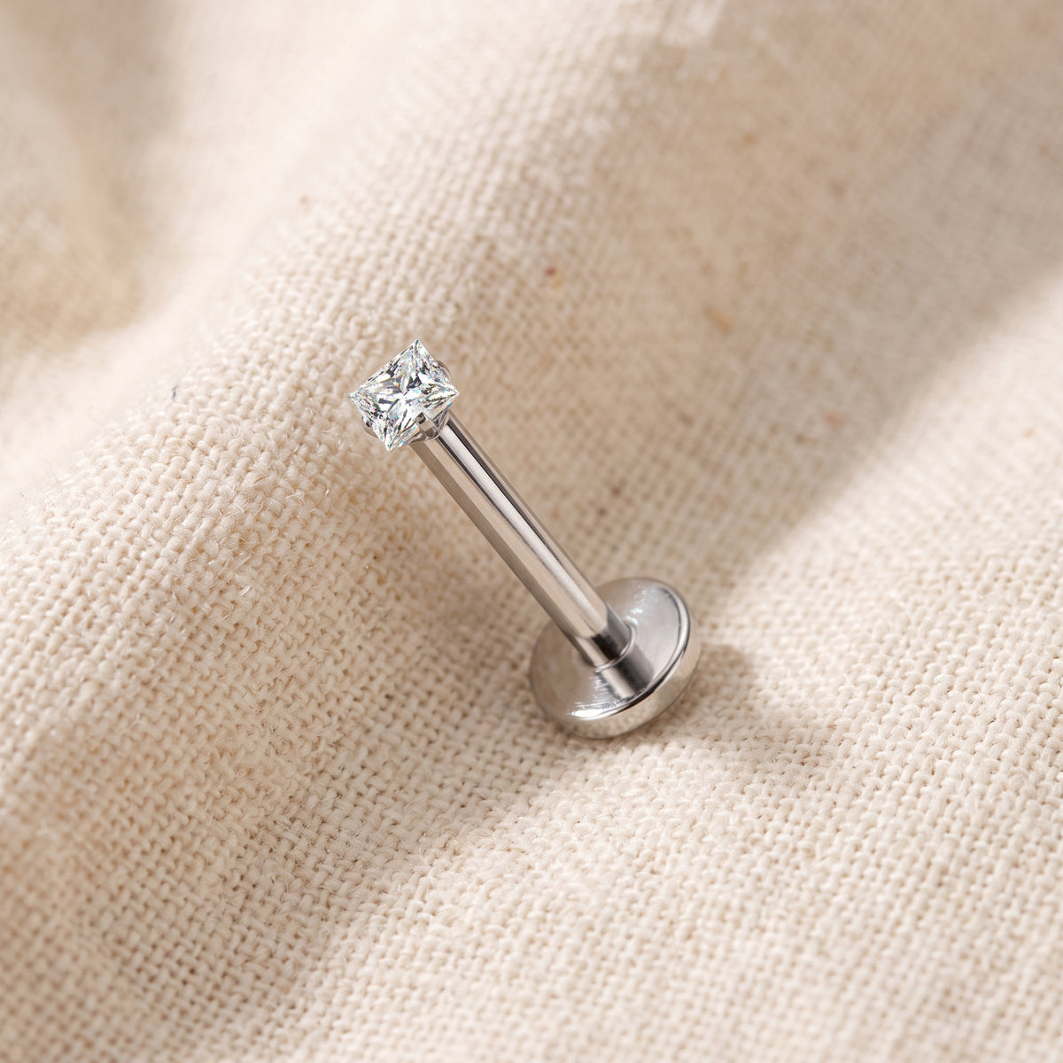 Titanium Square Moissanite Threadless Flat Back Stud