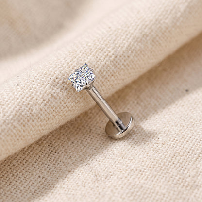 Titanium Square Moissanite Threadless Flat Back Stud