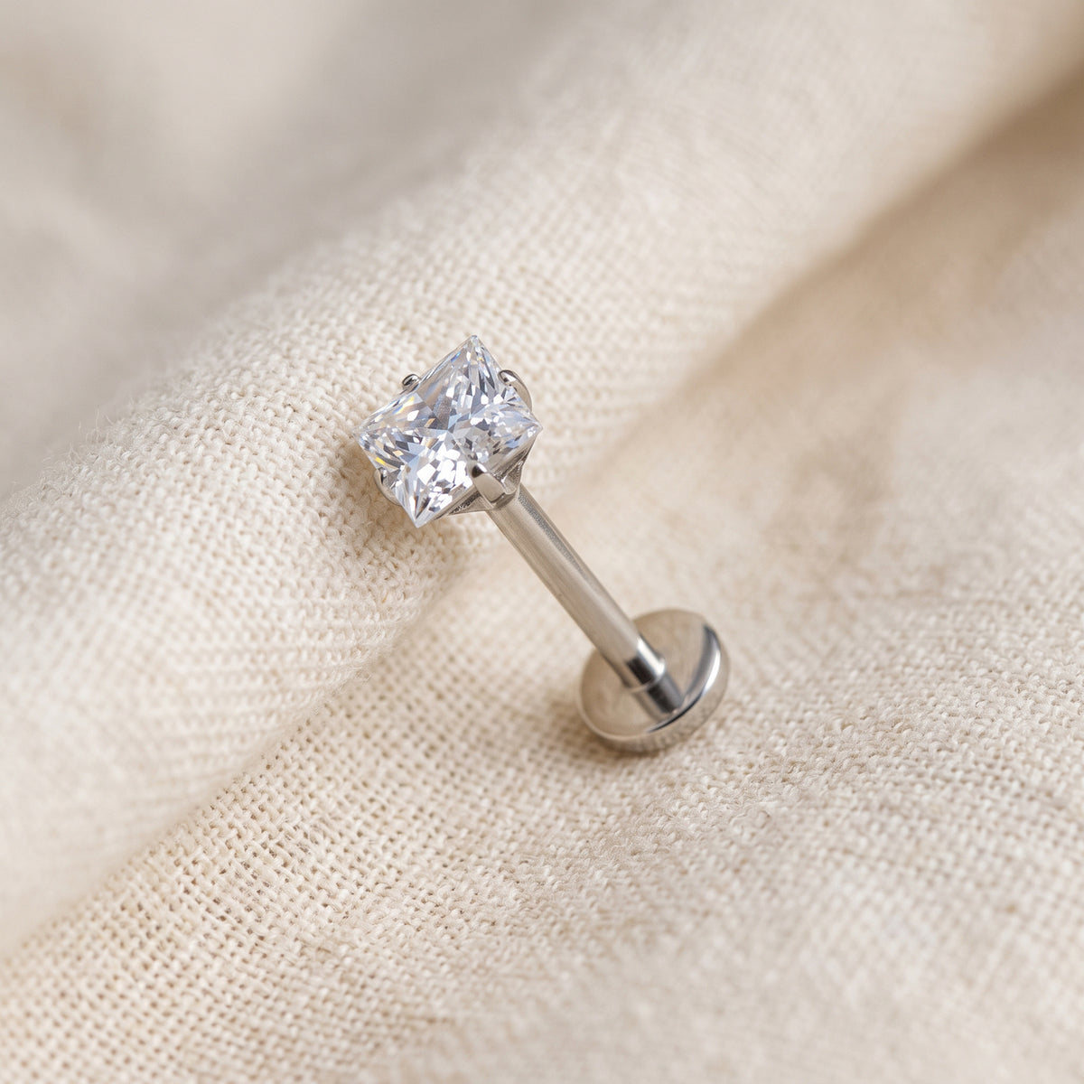 Titanium Square Moissanite Threadless Flat Back Stud